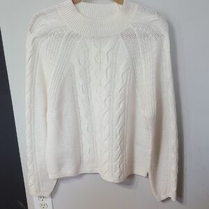Banana Republic 80% Italian Wool Creamy White Cable Knit Sweater Size Large